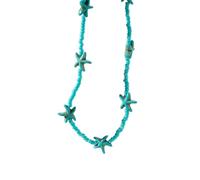 Asukohu Elegante girocollo con perline turchesi e ciondolo a forma di stella marina, lunghezza regolabile, da donna, gioiello ispirato all'oceano, Materiali misti