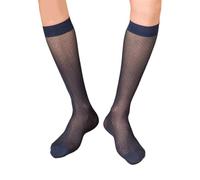 Asukohu Eleganti calzini da uomo con motivo trasparente trasparente in nylon, abbigliamento formale da lavoro, sottile, lungo tubo, sopra il polpaccio, calzini in seta, abito formale da lavoro, blu