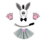 Asukohu Il set di costumi da asino include coda d'asino, fascia per capelli, naso, papillon, guanti, gonna, vestito per Halloween, per cosplay, feste a tema animali