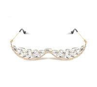 Asukohu Nessuno Lens Strass Occhiali Cornici A Forma di V Strass Occhiali Da Sole Mezza Telaio Occhiali Da Sole Di Cristallo Per Fotografia Puntelli Occhiali Da Vista Di Cristallo Senza Lente, Oro