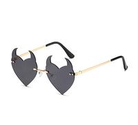 Asukohu Occhiali da diavolo per Halloween, senza bordi, con corno, a forma di cuore, senza bordi, per feste divertenti, per Halloween, per il diavolo, Cornice dorata all grey, Taglia unica