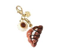 Asukohu Portachiavi alla moda con ciondolo a forma di tazza di caffè e pane, accessorio portatile, per donne e ragazze, per uso quotidiano, Croissant Caffè 1