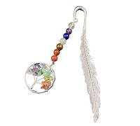 Asukohu Segnalibro con pietra di cristallo colorato albero della vita retrò antico piuma pendente segnalibro