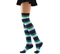 Asukohu Sopra Ginocchio Calzini Alti A Strisce Coscia Calze Alte Calze Per Quotidiano Kee Halloween Cosplay Party Costume Sopra Il Ginocchio Per Le Donne Ragazze, Verde scuro, Taglia unica