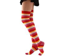Asukohu Sopra Ginocchio Calzini Alti A Strisce Coscia Calze Alte Calze Per Quotidiano Kee Halloween Cosplay Party Costume Sopra Il Ginocchio Per Le Donne Ragazze, Date Red Luokou, Taglia unica