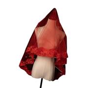 Asukohu Velo a tema scuro alla moda con bordo in pizzo e design a farfalla morbido velo in tulle per addio al nubilato fotografia di Halloween breve sposa, Filato tinta unita rosso, Taglia unica
