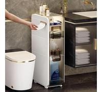 ASumPio Mobiletto Portaoggetti Impilabile, Cassetti Portaoggetti, Mobiletto Portaoggetti - Multifunzionale, Bianco, Stretto, Organizer per WC, Mobiletto Laterale per Pa,3 Tier-One Size