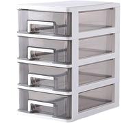 ASumPio Mobiletto Portaoggetti Multifunzionale, Contenitore in Plastica Trasparente, Contenitore per Trucchi Multistrato, Mobiletto Portaoggetti da Scrivania, Grigio,One Color-4 Layers