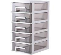 ASumPio Mobiletto Portaoggetti Multifunzionale, Contenitore in Plastica Trasparente, Contenitore per Trucchi Multistrato, Mobiletto Portaoggetti da Scrivania, Grigio,One Color-5 Layers