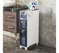 ASumPio Mobiletto Portaoggetti Stretto A 5 Ripiani, Mobiletto Portaoggetti Sottile per WC, Torre Portaoggetti con Cassetti Trasparenti E Ruote, Robusta Torre Portaogget,Blue Transparent-3 Tier