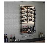 ASumPio Portabottiglie A Parete con LED, Barra di Ferro Ripiani per Liquori Scaffale con Supporto in Vetro Espositore Multiuso per La Conservazione del Vino per La Casa Bar Sala,Black-a-68x11x100cm