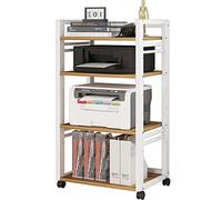 ASumPio Scaffali Portaoggetti Mobili Multiuso, Ripiano in Legno, Supporto per Stampante Regolabile, Carrello Portaoggetti da Pavimento per Ufficio, per Lettore Multimediale, Fax,White-4 Tier