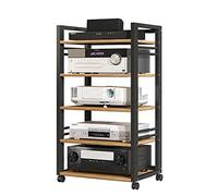 ASumPio Scaffali Portaoggetti Mobili Multiuso, Ripiano in Legno, Supporto per Stampante Regolabile, Carrello Portaoggetti da Pavimento per Ufficio, per Lettore Multimediale, Fax,Black-5 Tier