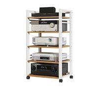 ASumPio Scaffali Portaoggetti Mobili Multiuso, Ripiano in Legno, Supporto per Stampante Regolabile, Carrello Portaoggetti da Pavimento per Ufficio, per Lettore Multimediale, Fax,White-5 Tier