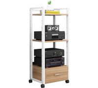 ASumPio Supporto Multimediale Audio-Video A 3 Livelli con Ripiano in Legno Regolabile in Altezza, Mobiletto Av Moderno con Cassetto Portaoggetti per Componenti Stereo di Intratte,60X40X120CM
