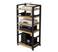 ASumPio Supporto per Media Audio/Video Mobile A 5 Livelli, Supporto per Lettore CD Centrale, Mobiletto Portaoggetti per Componenti Stereo, Torre Audio con Ripiano in Legno Regol,D