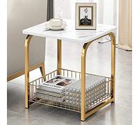 ASumPio Tavolino Laterale per Divano, Comodino con Due Ripiani per Riporre Oggetti, Tavolino Angolare, Piano in Marmo, Divano in Metallo, Sedile da caffè,B