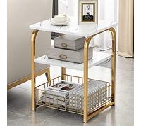 ASumPio Tavolino Laterale per Divano, Comodino con Due Ripiani per Riporre Oggetti, Tavolino Angolare, Piano in Marmo, Divano in Metallo, Sedile da caffè,D