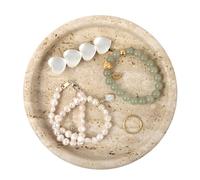 ASUNFO Vassoio in travertino per gioielli, 15 cm, in marmo beige naturale, vassoio rotondo in pietra per regalo chiave comodino decorazione
