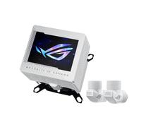 ASUS ROG RYUJIN III WB WHT, Sistema di Raffreddamento ad Acqua, Bianco | Cooler con Design ad Anello Aperto, Water Block Asetek con 178 Alette di Micro-Raffreddamento, Schermo LCD da 3,5" a Tema ROG