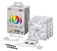ASUS TUF Gaming TF120 ARGB Ventola Per Case, 120mm, Avanzato Cuscinetto Fluidodinamico (FDB), Illuminazione ARGB Aura Sync, Controller multifunzione Incluso, Durata 250.000 Ore, 3 Pezzi, Bianco