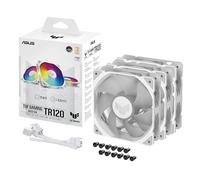ASUS TUF GAMING TR120 FAN ARGB WHT 3IN1, Ventole da 120mm Bianche, 3 Pezzi | Spessore 28 mm, Pressione Statica 3,3 mm H2O con Flusso d'aria Elevato, Design a Doppio Strato con 16 LED RGB, Controllo PWM