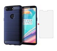 Asuwish Cover per OnePlus 5T con Pellicola Vetro Temperato Vetrino Morbida Sottile Slim TPU Protettiva Protezione Silicone Antiscivolo Schermo Morbido A5010 Custodia Case Maschio Ragazza Blu