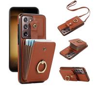 Asuwish Cover per Samsung Galaxy Note 20 5G con Cordino Laccio Pelle Porta Carte Anello Supporto Protettivo Protezione TPU Silicone Antiscivolo Rinforzata Note20 Custodia Case Marrone