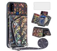 Asuwish Custodia a portafoglio per Cricket Dream 5G/AT&T Radiant Max 5G, con pellicola protettiva in vetro temperato e supporto per carte di credito, in pelle, accessori per cellulari glitterati, ATT