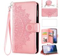 Asuwish Custodia a portafoglio per OnePlus 7 Pro, con pellicola proteggi schermo in vetro temperato e porta carte di credito con fiore mandala, per OnePlus7Pro 5G One Plus 1+7 1Plus OnePlus7 7Pro One+