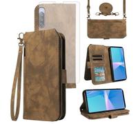 Asuwish Custodia a portafoglio per Sony Xperia 10 III 3 / Xperia10III 5G, con pellicola proteggi schermo in vetro temperato, tracolla con laccetto, porta carte di credito Experia 10III 5G XQ-BT52