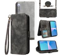 Asuwish Custodia a portafoglio per Sony Xperia 10 III 3 / Xperia10III 5G, con pellicola proteggi schermo in vetro temperato, tracolla con laccetto, porta carte di credito Experia 10III 5G XQ-BT52