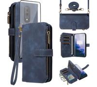 Asuwish Custodia per cellulare per OnePlus 7 Pro, con cerniera, con pellicola protettiva in vetro temperato, tracolla e porta carte di credito, OnePlus7Pro, 5G, One Plus, 1+7, 1Plus, OnePlus7, 7Pro