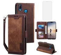 Asuwish Custodia per Huawei P20 Lite, con pellicola protettiva per carte di credito, pieghevole, in pelle, supporto Hawaii P 20 P20lite 20P ANE-LX1 Nova 3E, colore: marrone