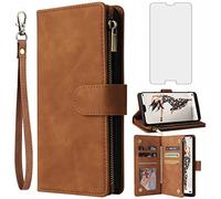 Asuwish Custodia per Huawei P20 Pro, con pellicola protettiva e scomparto per carte di credito, pieghevole, in pelle, con chiusura lampo, Hawaii P 20 20Pro CLT-L29 CLT-L09, colore: marrone
