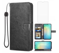 Asuwish Custodia per Samsung Galaxy A06 5G, con pellicola protettiva e scomparto per carte di credito, pieghevole, in pelle, supporto A 06 4G AO6 64 GB, SM-A065F A065F/DS, colore nero