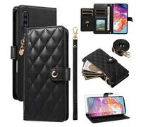 Asuwish Custodia per Samsung Galaxy A70 Custodia a portafoglio con cerniera con pellicola protettiva in vetro temperato e slot per carte di credito Cavalletto Accessori per celle Cinturino da polso in