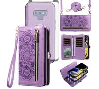 Asuwish Custodia per Samsung Galaxy Note 9 Portafoglio con cerniera magnetica staccabile con protezione dello schermo in vetro temperato cinturino a tracolla Mandala Flower Card Holder Note9 Not S9