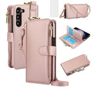 Asuwish Custodia per Samsung Galaxy S25 5G Portafoglio con cerniera con protezione dello schermo in vetro temperato Crossbody Strap Porta carte RFID Blocking Stand Flip Slim Cell Cover S 25 25S