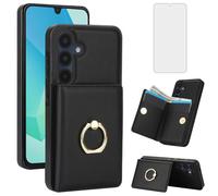 Asuwish Custodia per Samsung Galaxy S26 Plus S26+5G Cover con protezione dello schermo in vetro temperato e anello cavalletto RFID Card Holder Slot Wallet S 26 + 26+ S26Plus 26S SM-S947U Donne Uomini