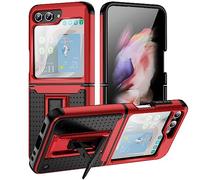 Asuwish Custodia per Samsung Galaxy Z Flip 5 5G 2023 Cover e Cavalletto Stand Robusto Hybrid Cell Accessori Protettivi Dual Layer Slim Soft Mobile ZFlip5 Z5 G Flip5 ZFlip 5Z G5 Donne Uomini Rosso+Nero