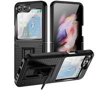 Asuwish Custodia per Samsung Galaxy Z Flip 5 5G 2023 Cover e Cavalletto Stand Robusto Hybrid Cell Accessori Protettivi Dual Layer Slim Soft Mobile ZFlip5 Z5 G Flip5 ZFlip 5Z G5 Donne Uomini Nero