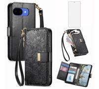 Asuwish Custodia per telefono per Google Pixel 10A Cover a portafoglio con pellicola protettiva in vetro temperato e slot per carte di credito Cerniera Cinturino da polso Stand Flip Hybrid Cell