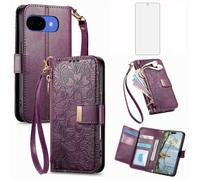 Asuwish Custodia per telefono per Google Pixel 10A Custodia a portafoglio con pellicola protettiva in vetro temperato e slot per carte di credito Cerniera Cinturino da polso Stand Flip Hybrid Cell
