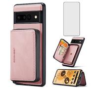Asuwish Custodia per telefono per Google Pixel 7 5G Cover a portafoglio con protezione dello schermo in vetro temperato e porta carte di credito Supporto cerniera Accessori per cellulari in pelle Pixel7 Pixle Seven 6.3 Donne Uomini Oro Rosa