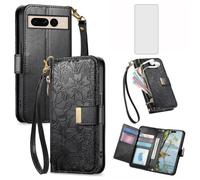 Asuwish Custodia per telefono per Google Pixel 7 Pro Cover a portafoglio con pellicola protettiva in vetro temperato e slot per carte di credito Cerniera Cinturino da polso Stand Hybrid Pixel7Pro