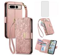 Asuwish Custodia per telefono per Google Pixel 7 Pro Cover a portafoglio con pellicola protettiva in vetro temperato e slot per carte di credito Cerniera Cinturino da polso Stand Hybrid Pixel7Pro