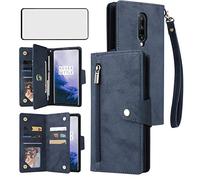Asuwish Custodia per telefono per OnePlus 7 Pro Custodia a portafoglio e protezione dello schermo in pelle Flip Card Holder Stand Accessori cellulari OnePlus7Pro 5G One Plus 1+7 1Plus OnePlus7 7Pro One+ 1 + Seven Donne Uomini Blu