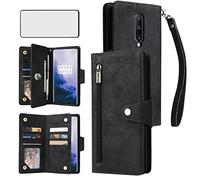 Asuwish Custodia per telefono per OnePlus 7 Pro Custodia a portafoglio e protezione dello schermo in pelle Flip Card Holder Stand Accessori cellulari OnePlus7Pro 5G One Plus 1+7 1Plus OnePlus7 7Pro One+ 1 + Seven Donne Uomini Nero