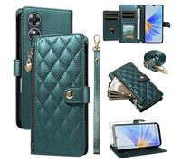 Asuwish Custodia per telefono per OPPO A17/A17k Custodia a portafoglio con cerniera e protezione dello schermo in vetro temperato porta carte slot stand borsa accessori per celle cinturino da polso in